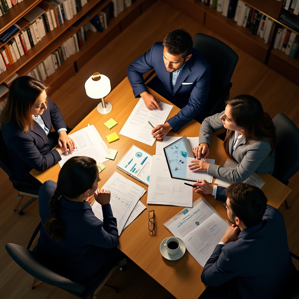 Accounting firm team collaborating around a shared workspace
